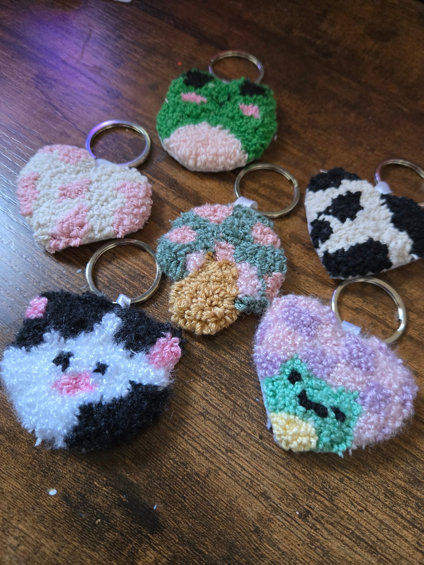 Heart Cow Print Keychain - Pink & White