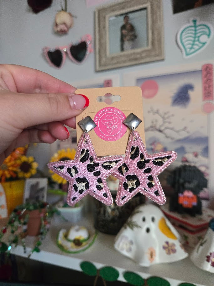 Leopard Print Star Earrings