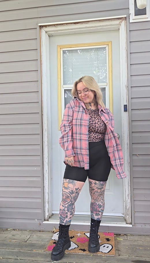 Pink & Grey Fall Out Boy Flannel Shirt