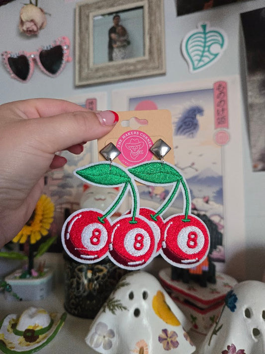 Eight Ball Cherry Earrings