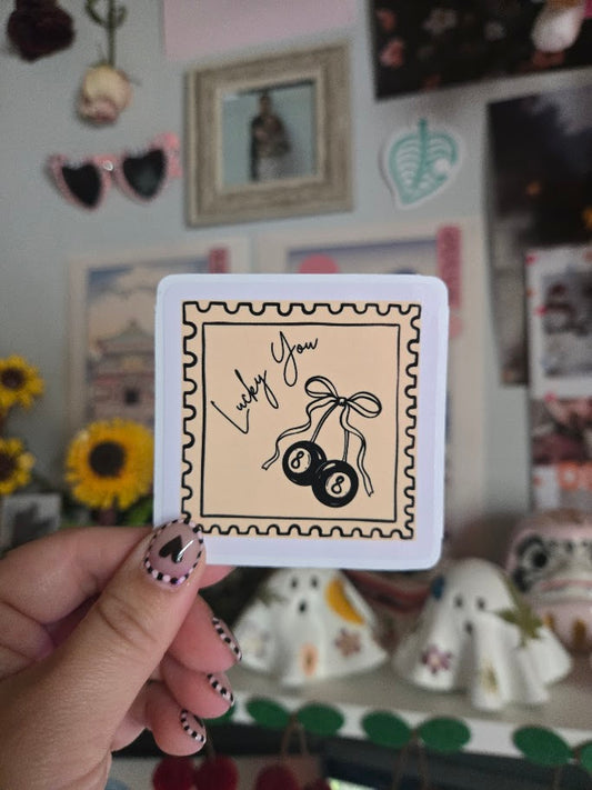 Luck You, Eight Ball Cherry Stamp Sticker