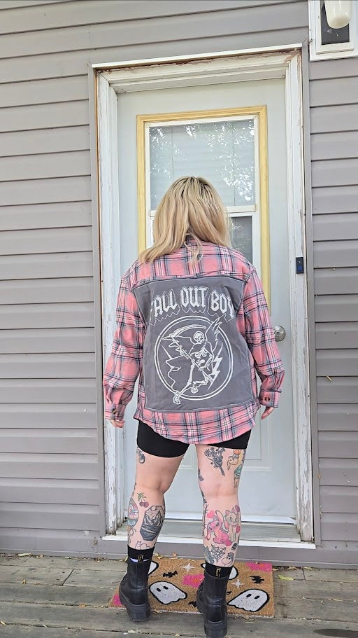 Pink & Grey Fall Out Boy Flannel Shirt