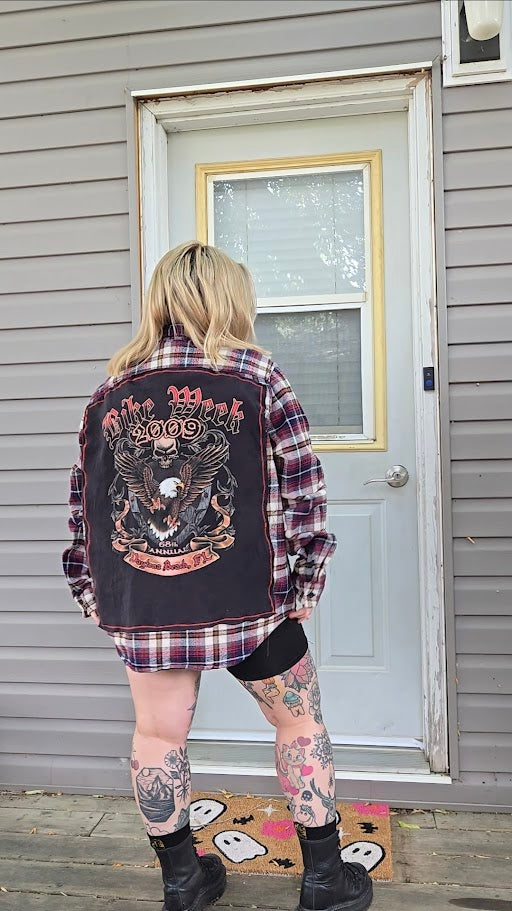 Classic American Eagle Red & Black Flannel with Bike Week Back Patch