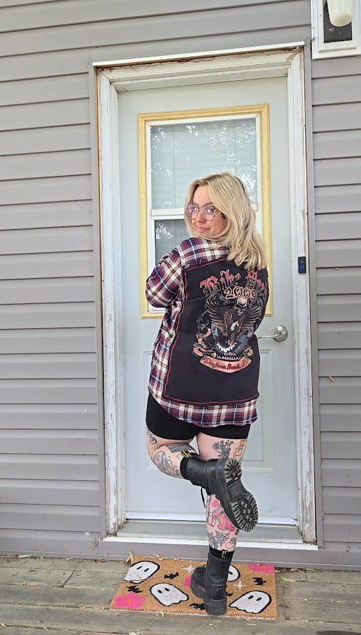 Classic American Eagle Red & Black Flannel with Bike Week Back Patch