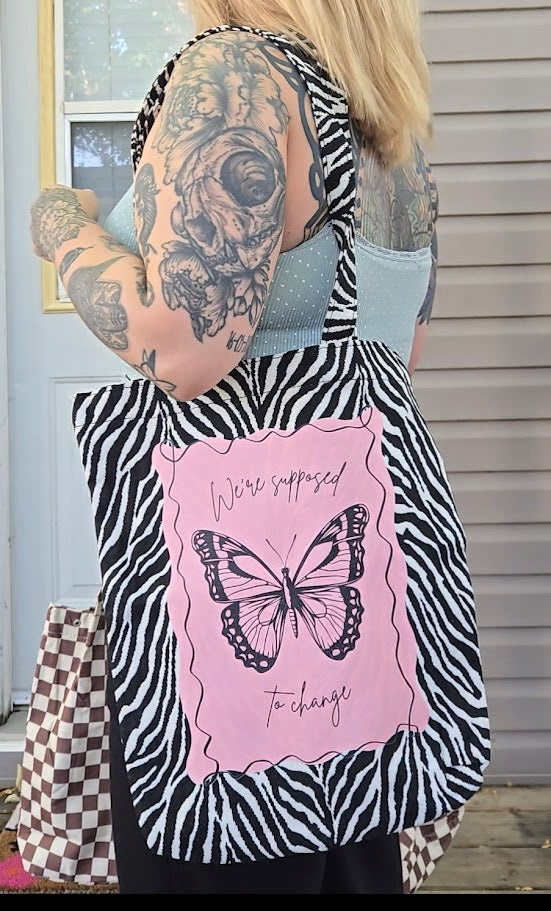 Beautiful Butterfly Zebra Print Tote Bag