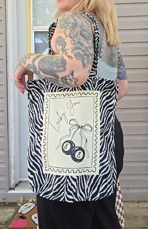 Lucky You Zebra Print Tote Bag